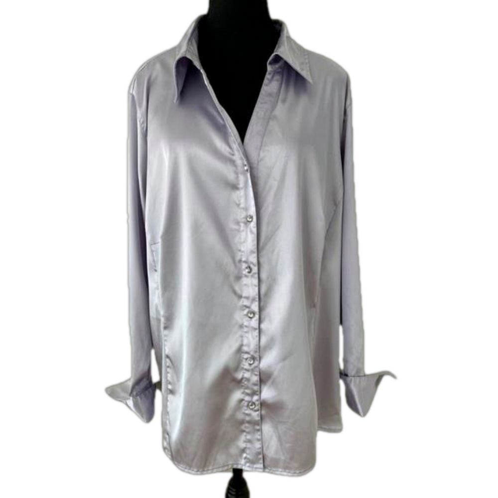 FRED DAVID Lilac Satin Rhinestone Button Front Blouse Evening Occasion Glamour